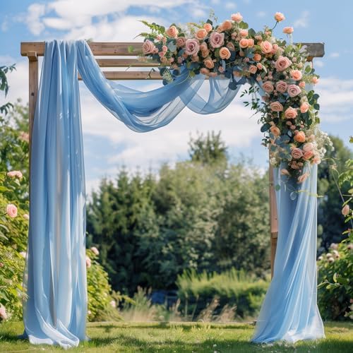 Wedding Arch Draping Fabric 3 Panels Dusty Blue Sheer Backdrop Drape - Image 2