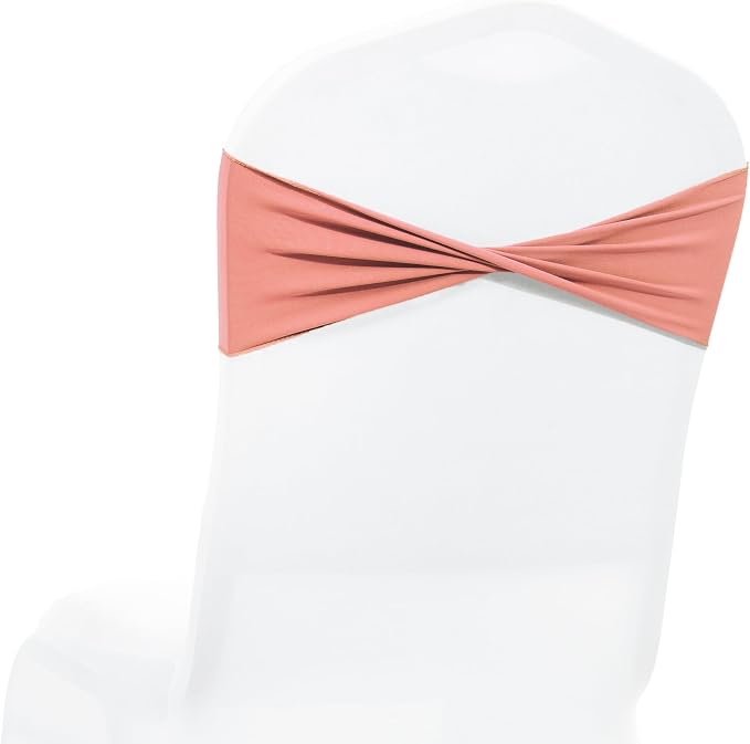 VDS Pack of 200 PCS | Coral Peach | Spandex Chair Sashes Bows Without Buckle | Stretch Elastic Banquet Universal Folding Chair Band Tie with for Wedding Party Conference Celebration Event Decoration - Image 2