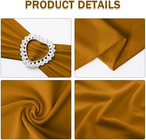 Pack of 60 Spandex Chair Sashes Bows Stretch Chair Cover Band with Buckle Slider Universal Elastic Chair Ties for Wedding Banquet Party Event Decoration (Gold) - Image 3