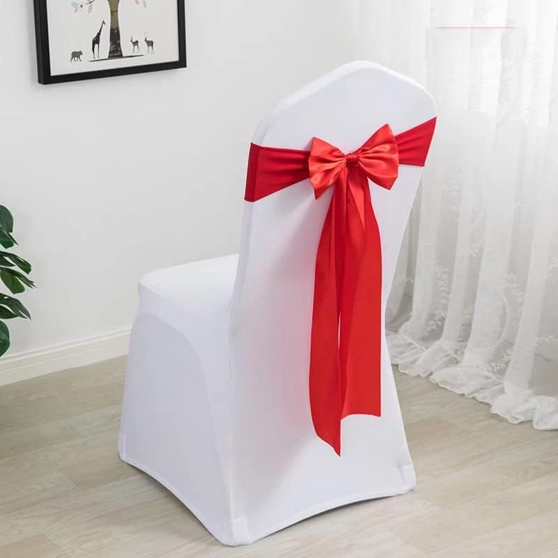 Pack of 6 Satin Stretch Chair Sash Bow, No Need Tied, Spandex Chair Bands, Chair Ribbons Bows for Hotel Wedding Party Banquet Birthday Reception Decor (Red) - Image 2