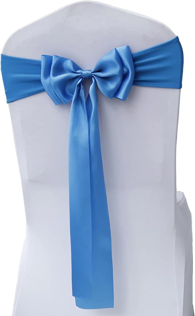 Pack of 6 Chair Sashes Spandex Chair Bands Satin Chair Sashes Chair Ribbons Bows Stretch Chair Sashes for Wedding Party Events Banquet Hotel Home Kitchen Chair Cover Decoration（6 PCS Lake Blue） by MYS+QiQi