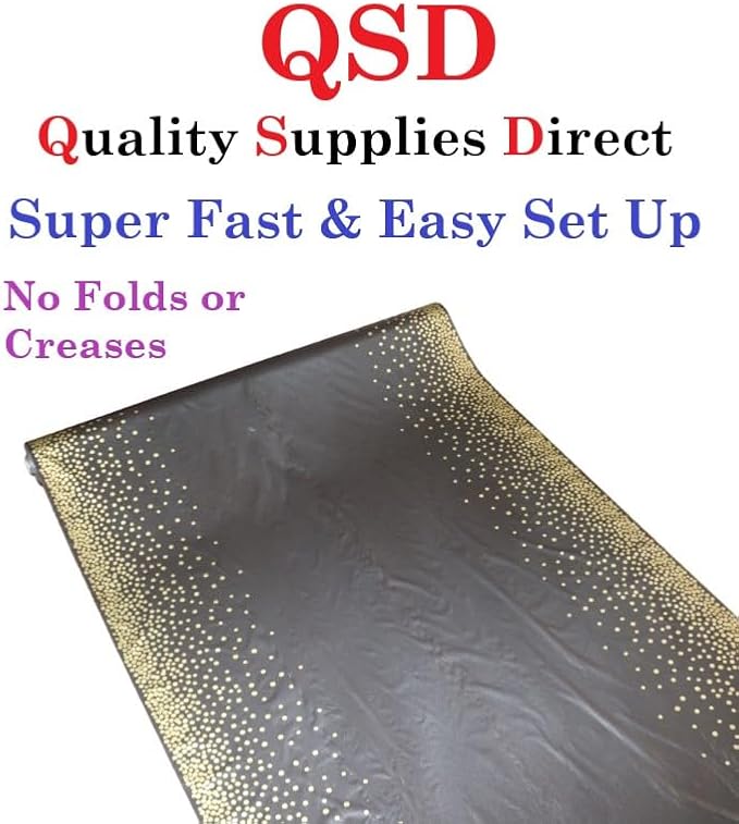 QSD Black with Gold Dots Banquet Tablecloth Roll-300 Feet Long (26 Colors) - NO Folds or Creases (Super Fast Set UP) - Quality Supplies Direct - Image 7