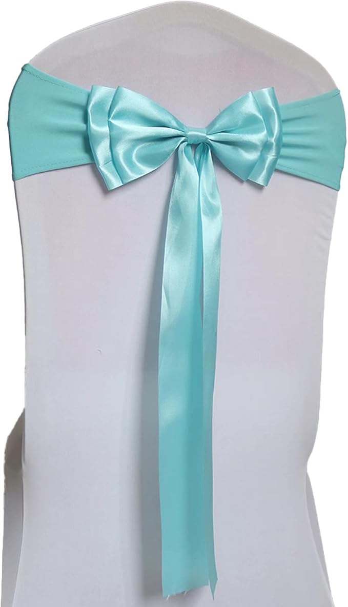 Pack of 25 Chair Sashes Spandex Chair Bands Satin Chair Sashes Chair Ribbons Bows Stretch Chair Sashes for Wedding Party Events Banquet Hotel Home Kitchen Chair Cover Decoration（25 PCS Light Blue） by MYS+QiQi