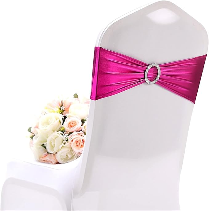 Dimatic 50 PCS Spandex Stretch Chair Sashes Bow Elastic Chair Cover Bands with Buckle Slider for Wedding, Banquet, Party, Hotel Event Decorations - Magenta by Dimatic