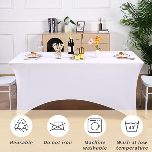 Fixwal 6 Pack 6FT White Tablecloth Rectangle Spandex Fitted Table Cover - Image 5