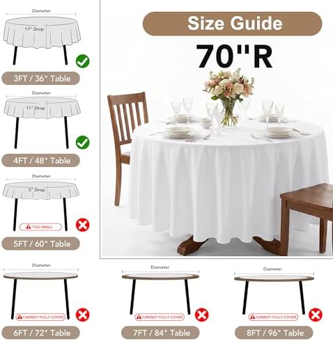 Fitable 6 Pack Black Round Tablecloths 70 Inch for 36"-48" Tables - Image 4