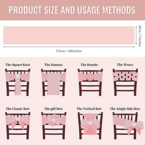 72 Pack Rose Gold Satin Chair Sashes, 7 x 108 Inch, Wedding Bows - Image 3