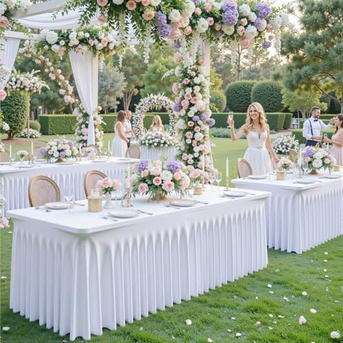 Besutolife 4 Pack White Spandex Tablecloth for 6ft Rectangle Tables Fitted Table Cloth Stretch Table Covers Skirt 6ft Rectangular Tablecloths for Banquet Parties Wedding Decorations - Image 4