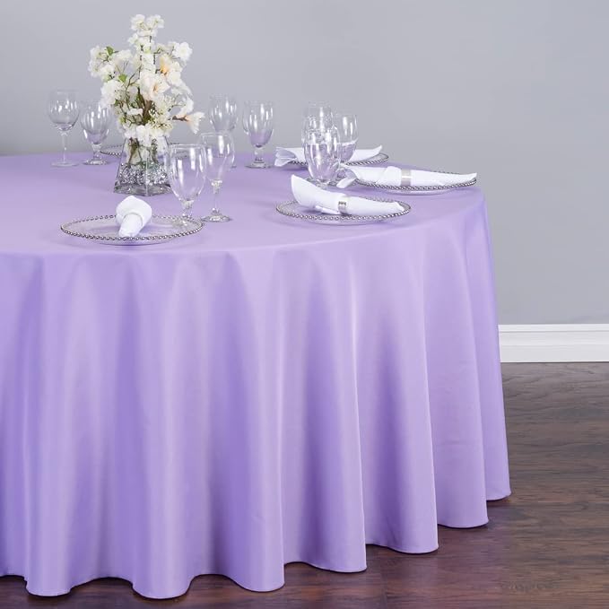 LTC LINENS Lavender Round Tablecloth - 132 Inch Round Tablecloth, Large Party Table Cloth, Wrinkle Resistant, Washable Polyester Fabric Table Cover Linens for Wedding, Party, Banquet - Image 3
