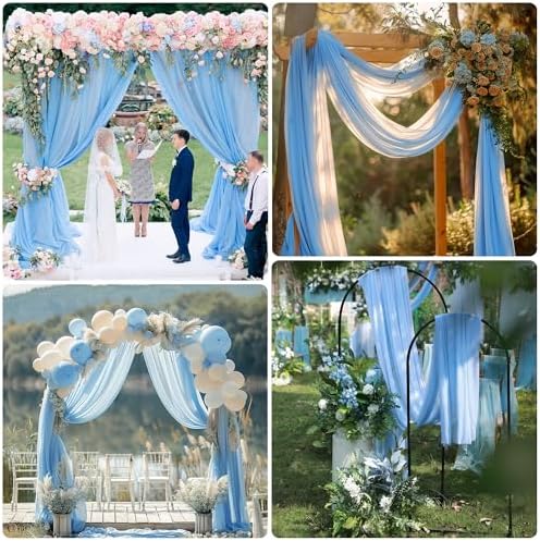 Wedding Arch Draping Fabric 1 Panel Dusty Blue Sheer Backdrop Drapes - Image 5