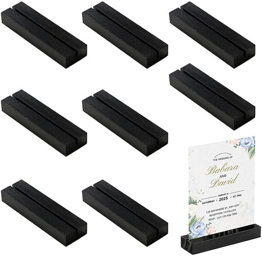 8 Pcs Wood Place Card Holders Black Wooden Table Number Holder Stands Name Card Holder For Wedding Party Events Exhibition Decoration Office Restaurant Business (4.1 X 1.2 X 0.6 Inch)