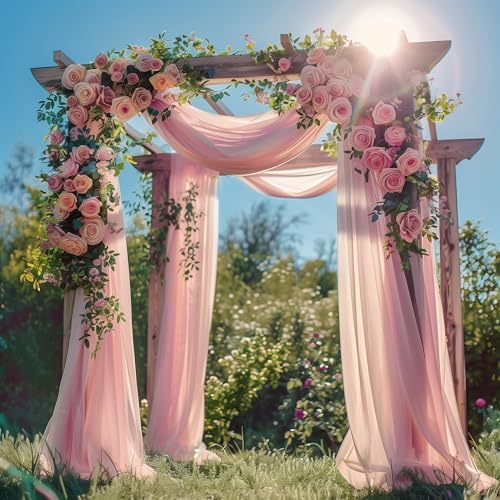 Wedding Arch Draping Fabric 6 Panels Blush Pink Sheer Backdrop Drape - Image 2
