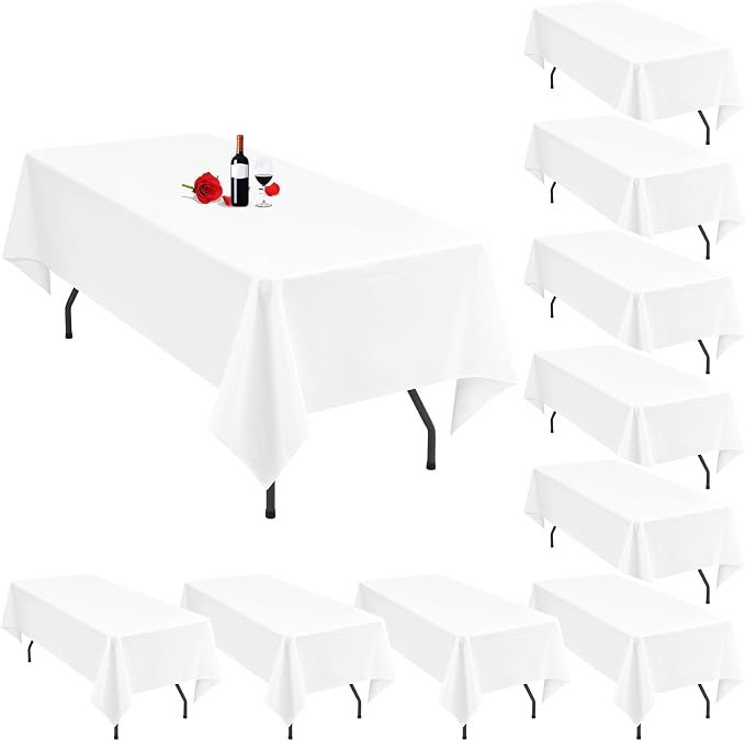 10 Pack White Tablecloths for 6 Foot Rectangle Tables 60 x 102 Inch White Table Cloth Rectangle Tables 6ft Tablecloth Linen Polyester Fabric Washable White Table Cloths for Parties Wedding Banquet by Lumaycens