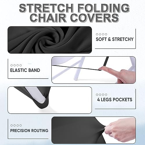 Lounsweer 50 Pcs Folding Chair Cover Set, Black, White - Image 3