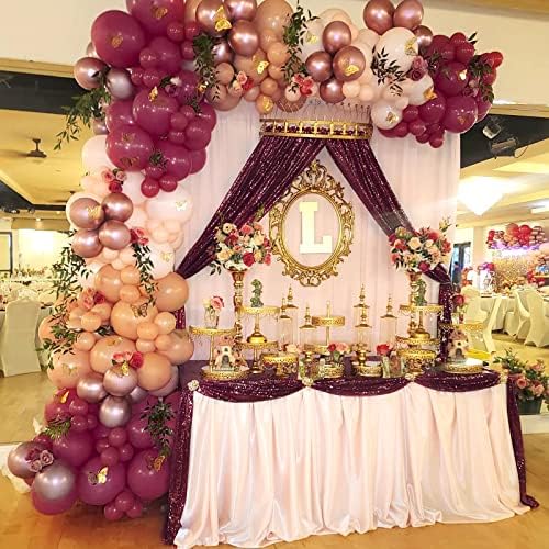 Burgundy Sequin Backdrop 4 Pcs 2ftx8ft Glitter Backdrop Curtains Birthday Party Decoration Photography Backgrounds Fabric Backdrop - Image 2