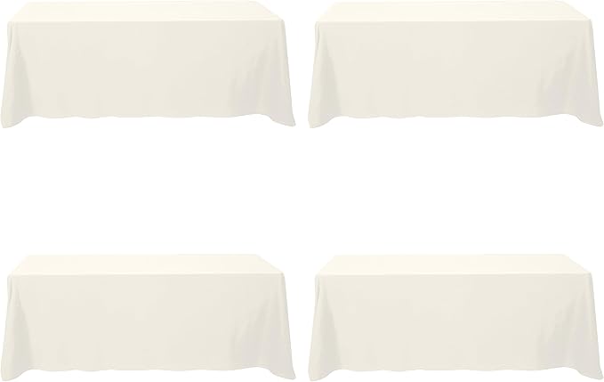 BRILLMAX 4 Pack Ivory Tablecloths 90x156 Inch for 8ft Rectangle Tables | 150 GSM Polyester Fabric, Floor Length Drop, Water, Stain & Wrinkle Resistant Cloth Cover for Wedding Reception Banquet Party by BRILLMAX