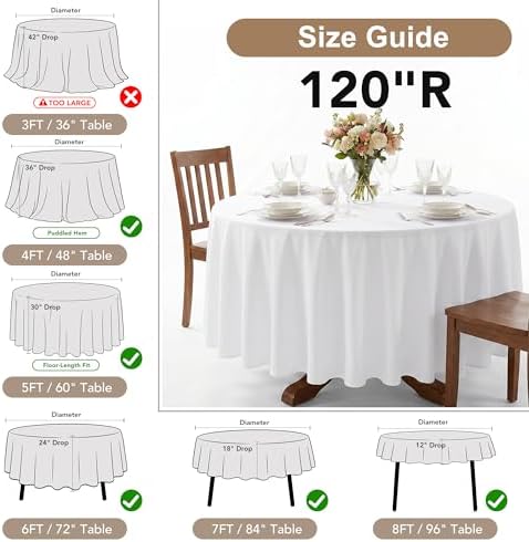 Fitable 6 Pack White Round Tablecloths 120 Inch for 48"-96" Tables - Image 5