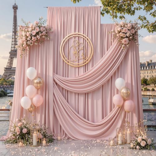 20ft x 15ft Dusty Pink Backdrop Curtains for Wedding Parties, 4 Panels Extra Long Wrinkle Free Fabric Drapes Photo Backdrop for Baby Shower Birthday Stage Reception Lobby Decoration by CO-AVE