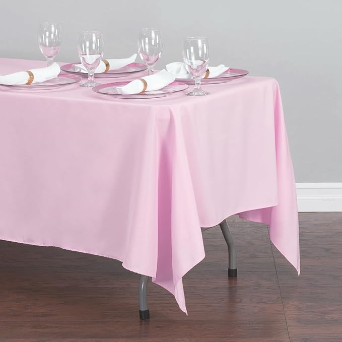 LTC LINENS 2 Pack Pink Rectangular Tablecloths 70 x 120 Inches for 6 or 8 Feet Rectangle Banquet Tables with Half-Drop - Stain and Wrinkle Resistant Polyester Cloth Table Covers for Party, Baby Shower - Image 3