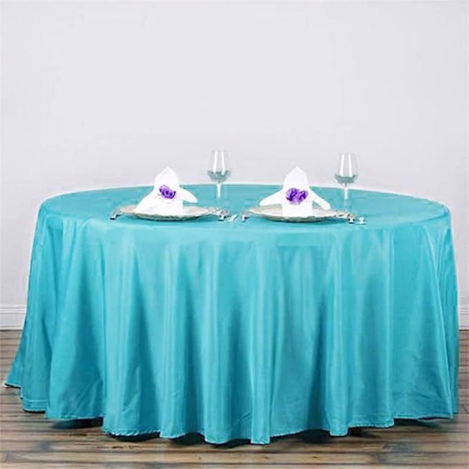 10 pcs 120 inch Turquoise Round Tablecloths Fabric Table Cover Linens | 120" Washable Fabric Table Cloth Covers for Wedding Party Polyester Reception Buffet Events Catering Dining Events Kitchen - Image 5