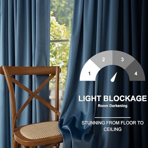 Stone Blue Velvet Curtains 90 Inch Length 2 Panels Classic Solid Contemporary Coastal Thermal Insulated Room Darkening Light Blocking Window Drape for Living Room Boys Bedroom 90 Long Back Tab Pocket - Image 5