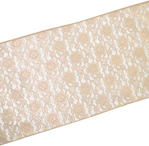 Zen Creative Designs 10 Pack Floral Lace Table Runner Sheer Lace Event Party Wedding Table Decor (12" by 60", Beige) - Image 2