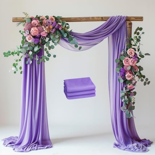 Wedding Arch Draping Fabric 3 Panels Lavender Purple Sheer Backdrop by Xiomot