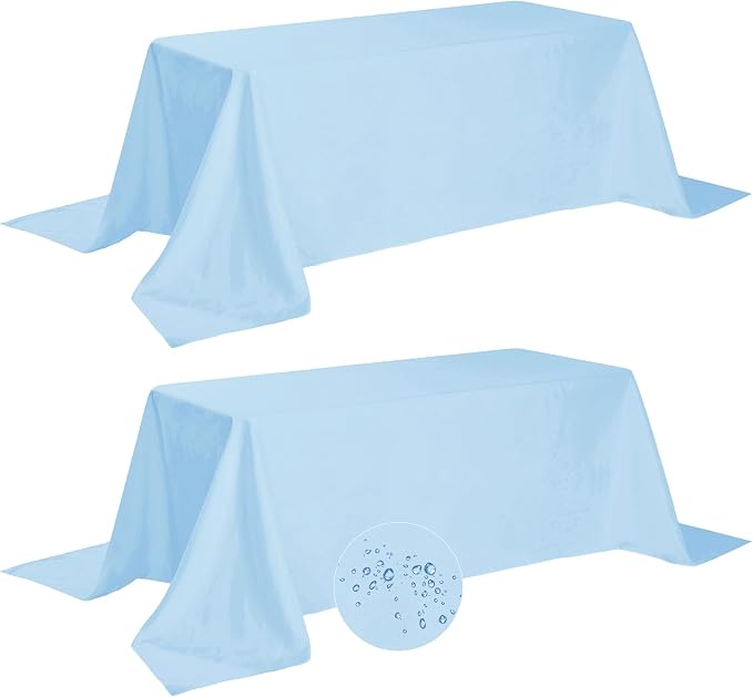 Fokitut 2 Pack Waterproof Rectangle Tablecloth, 90x156 Inch,Stain Resistant and Wrinkle Polyester Table Cloth, Fabric Table Cover for Kitchen Dining, Wedding, Party, Holiday Dinner-Blue Mist by BalsaCircle