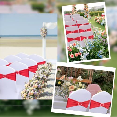 Red Chair Sashes 100 Pack Spandex Red Sashes for Chairs with Heart Buckle - Image 7