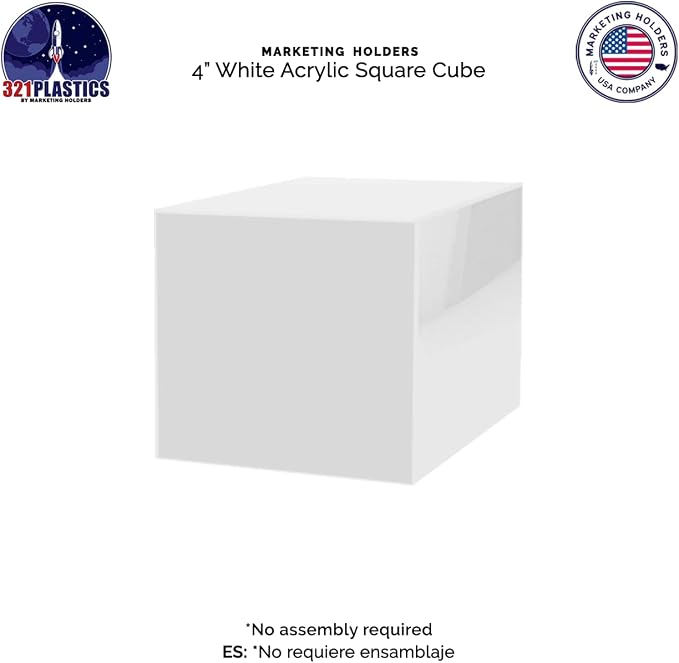 4 Pack 4" Acrylic Display Riser Box with One Open Side No Lid Versatile Glossy White Square Retail Merchandise Storage Bin or Product Platform No Assembly by Marketing Holders - Image 7