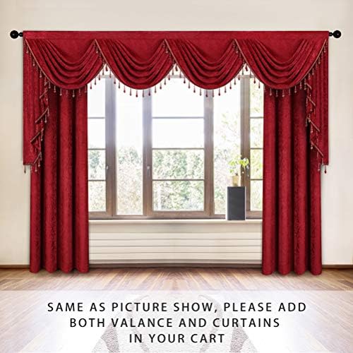 ELKCA Thick Chenille Window Curtains Valance for Living Room, Burgundy Red Valance with Beads for Festival Holiday,Rod Pocket (W118inch,1 Panel) - Image 2