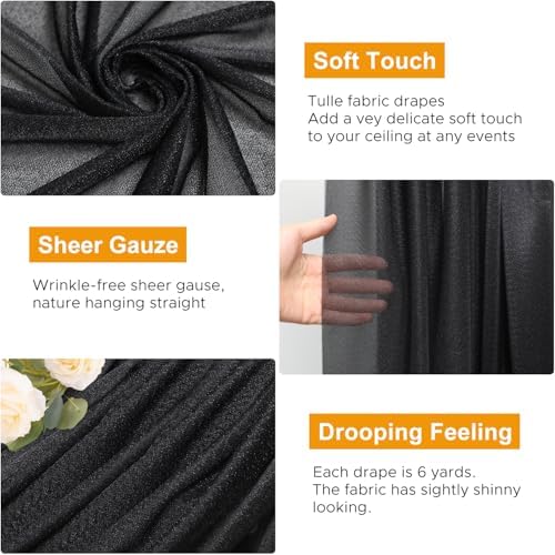 Wedding Arch Draping Fabric 2 Panels Black Sheer Backdrop Drapes - Image 3