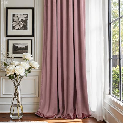 Dusty Rose Pink Velvet Curtains 96 Inches Long for Girls Room Kids Nursery 2 Panels Thick Heavy Privacy Noise Reducing Light Drapes for Living Room Darkening Princess Victorian Western Decor 96 Length - Image 3