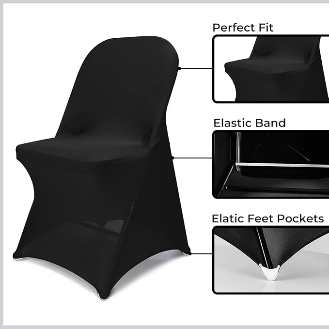 Babenest Stretch Spandex Folding Chair Covers for Wedding, 100PCS Black | Upgraded Universal Washable, Fitted Chair Slipcovers Protector for Holidays, Banquet, Party, Easter Celebration - Image 4