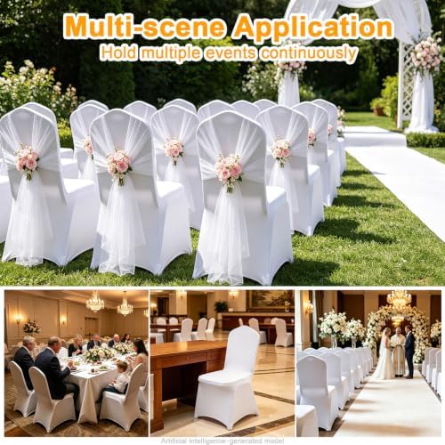 30PCS White Chair Covers, Wrinkle Resistant, Elastic Stretch and Washable, Stretch Polyester Spandex Slipcovers Folding Chair Covers for Party, Wedding, Dining, Banquet, Event - Image 2