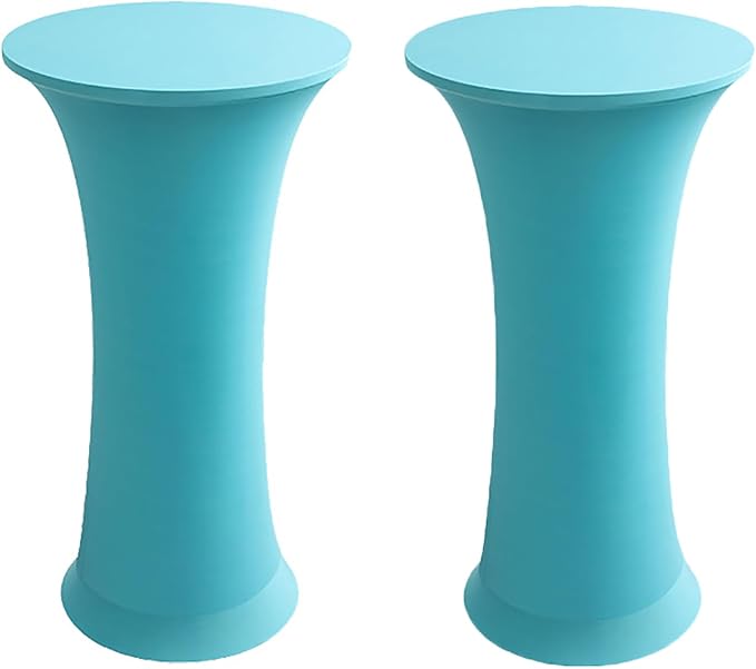 2 Pack Round Spandex Cocktail Table Cover 32x43 Inch Lake Blue Stretch Highboy Table Cloths Fitted Tablecloth High Top Tablecovers for Party Pub Banquet Bistro PTC23 by ZoyyJoolye