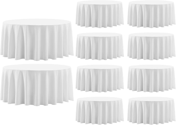 10 Pack White Round Tablecloths 132 Inch for Dining Tables | Washable Decorative Linen Polyester Table Cover for Banquets Buffets Parties and Weddings by AOCOZHomeLifeMuseum