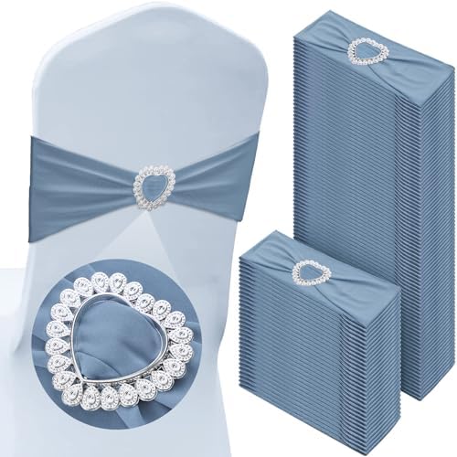 Colingmill 150 Pcs Spandex Chair Sashes Heart Buckle Elastic,Gray Blue by Colingmill