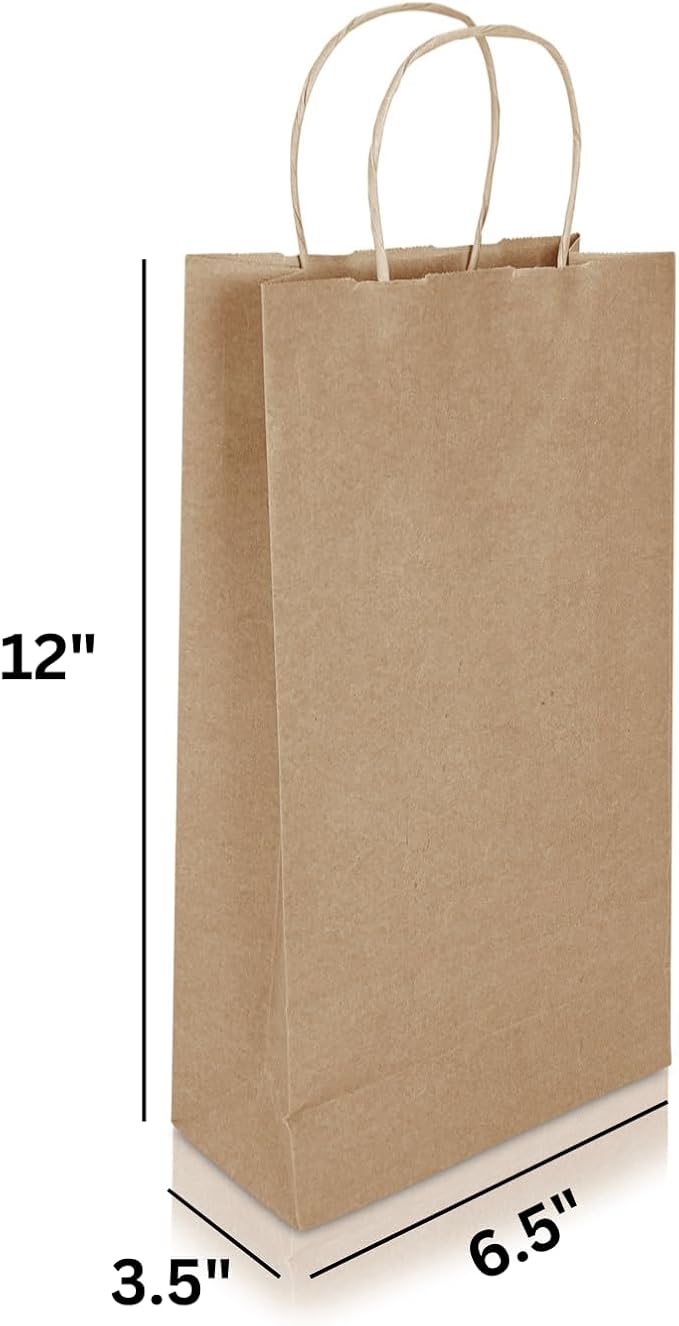 Jet Paper Bags - 50 Pack 6.5x3.5x12 Inch Medium Plain Brown Kraft Paper Bags with Handles Bulk, Gift Wrap Bags for Favors Grocery Retail Party Birthday Shopping Business Goody Craft Merchandise Take Out Sacks - Image 5