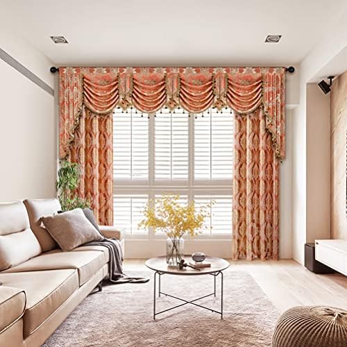ELKCA European Style Waterfall Valance for Bedroom Damask Coffee Curtain Valance for Living Room Jacquard Curtains,Rod Pocket,1 Panel (Damask-Coffee, W118) - Image 2