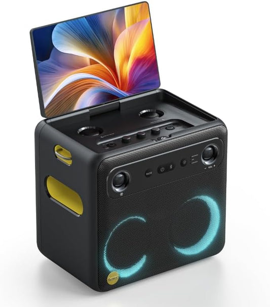 Professional Karaoke Machine for Adults, PA System, 300W Speaker with Built-in Screen with Lyrics Display with Self-Charging 2 Micphones，Support WiFi AUX HDMI for TV Projector