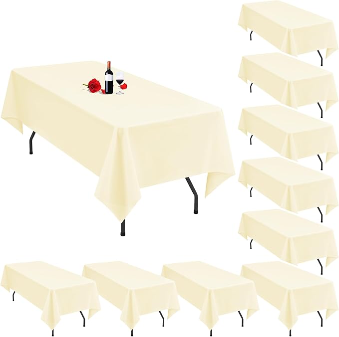 10 Pack Beige Tablecloth 60 x 126 Inch Beige Table Cloth for 8 Foot Rectangle Tables Cream Tablecloth Washable Polyester Fabric Cream Table Cloth Rectangle for Parties Wedding Banquet by Lumaycens