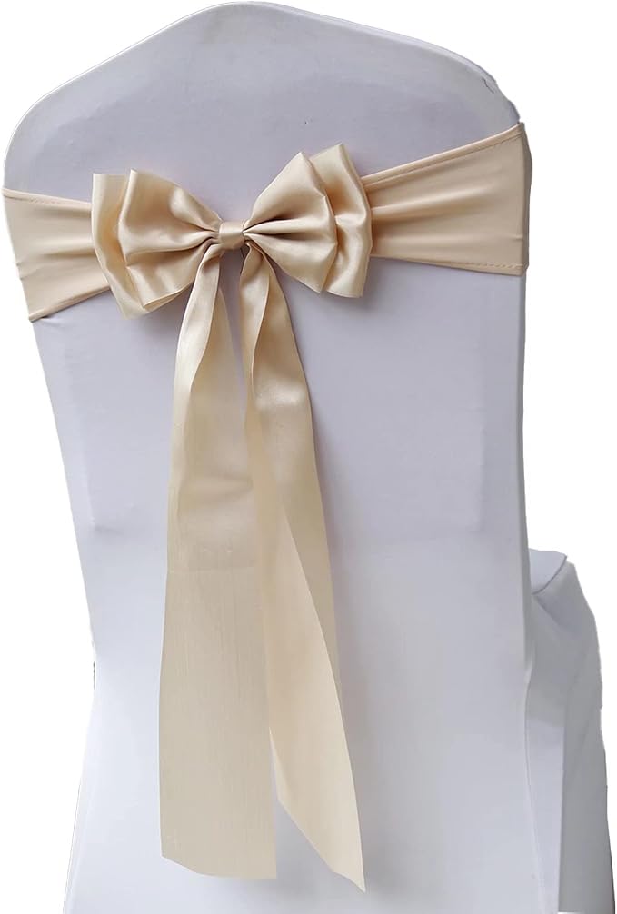 Pack of 100 Chair Sashes Spandex Chair Bands Satin Chair Sashes Chair Ribbons Bows Stretch Chair Sashes for Wedding Party Events Banquet Hotel Home Kitchen Chair Cover Decoration（100 PCS Champagne） by MYS+QiQi
