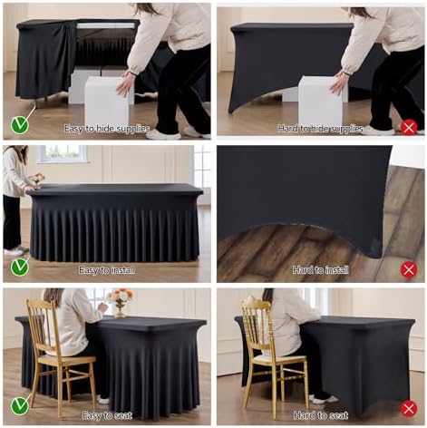 leegleri 2 Pack Black Spandex Fitted Table Clothes for 5 Foot Rectangle Tables, Wrinkle Free 5ft Stretch Table Cover Stretch Tablecloths Desk Skirt for Banquet Weddings Parties Vendor Display - Image 6
