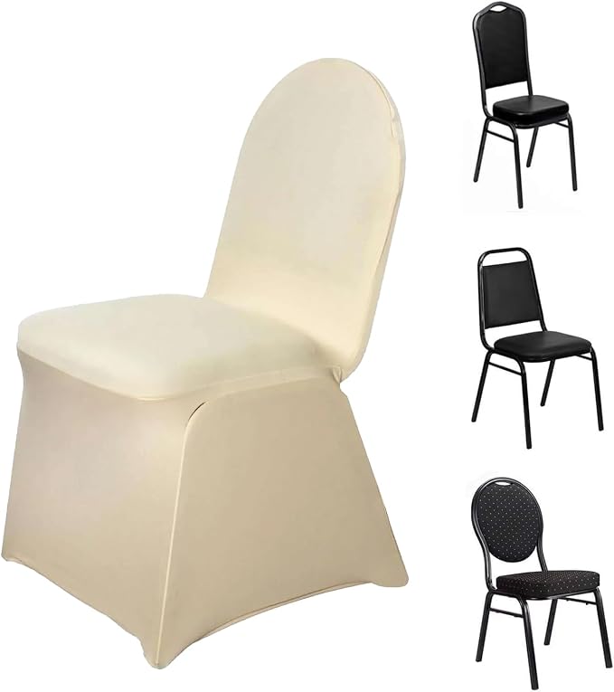 Efavormart Spandex Stretch Champagne Chair Covers 50 PCS Universal Banquet Chair Covers for Party Dining with Foot Pockets Washable Wedding Chair Slip Covers for Outdoor by efavormart