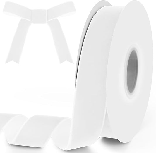 1" Wide x 10 Yards Velvet Ribbon, Vintage Single Face Velvet Ribbons for Gift Wrapping, Christmas Wrapping Bows, Wedding Decor, Sewing and More (White)