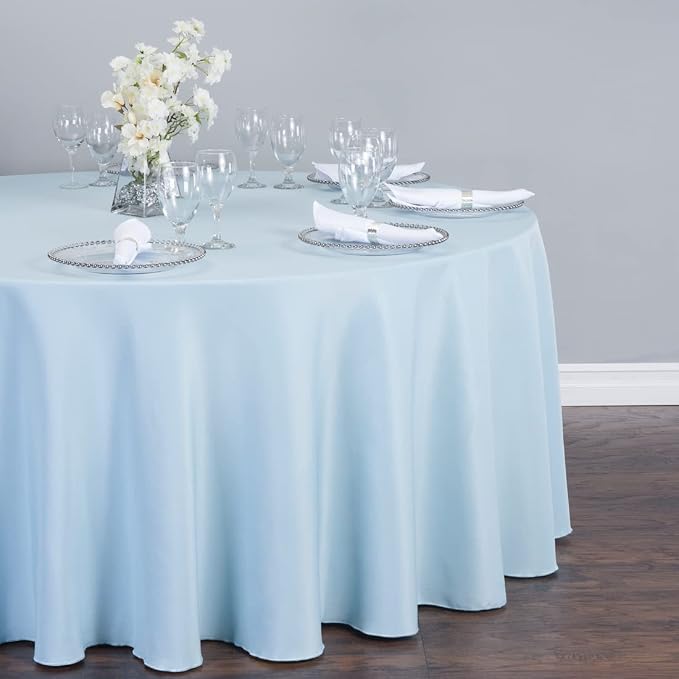 LTC LINENS Baby Blue Round Tablecloth - 132 Inch Round Tablecloth, Large Party Table Cloth, Wrinkle Resistant, Washable Polyester Fabric Table Cover Linens for Wedding, Party, Banquet - Image 3