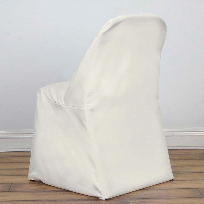 Efavormart 50 PCS Ivory Polyester Folding Chair Covers for Party Dining Chairs Reusable Stain Resistant Wedding Chair Slipcovers - Image 2
