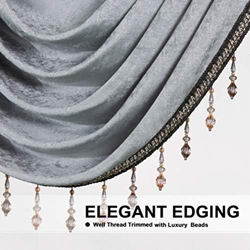 ELKCA Thick Double-Sided Chenille Window Curtains Valance for Living Room, Silver Grey Valance with Beads for Bedroom,Rod Pocket (W118inch,1 Panel) - Image 3