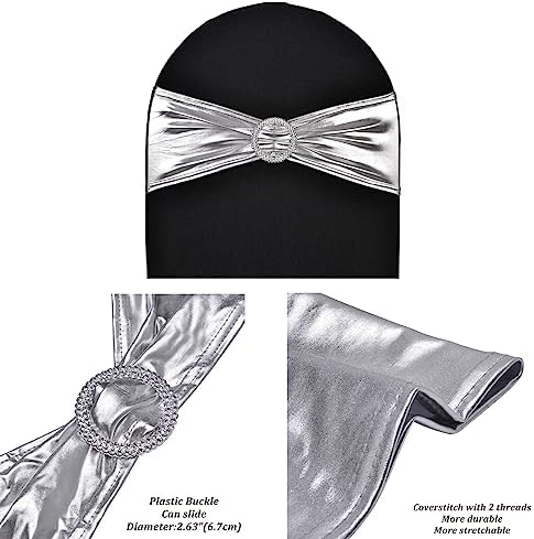 10pcs Metallic Silver Stretch Chair Sashes, Durable Workmanship,Spandex Fitted Bows for Wedding Birthday Graduation Christmas Bridal Shower Party Meeting Engagement Decoration - Image 2
